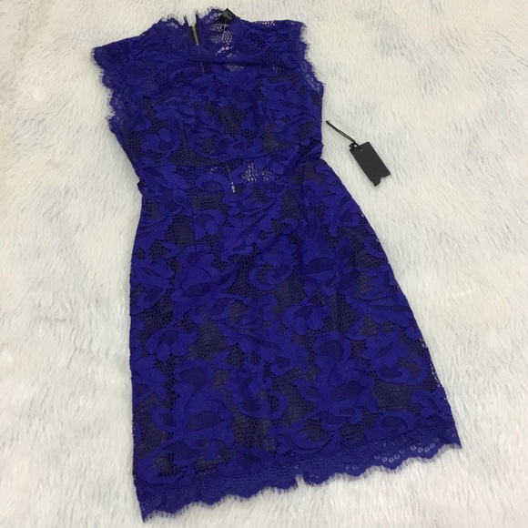 Forever 21 Dresses & Skirts - Forever 21 women’s blue flora lace full back zipper black faux lining dr…